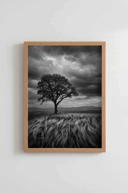 Moody Landscape Print | Black and White Tree Poster, Dramatic Nature Decor