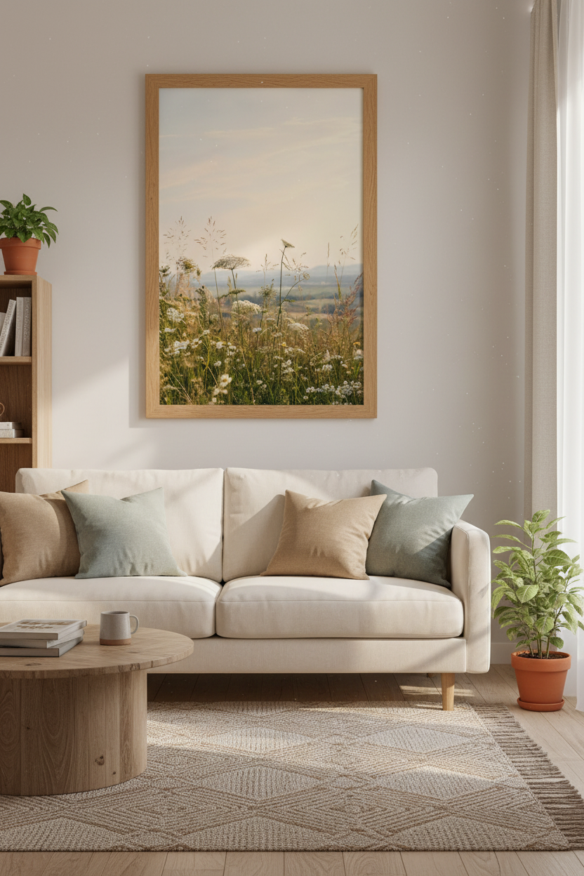 Wildflower Meadow Art | Golden Hour Nature Photography, Soft Neutral Decor