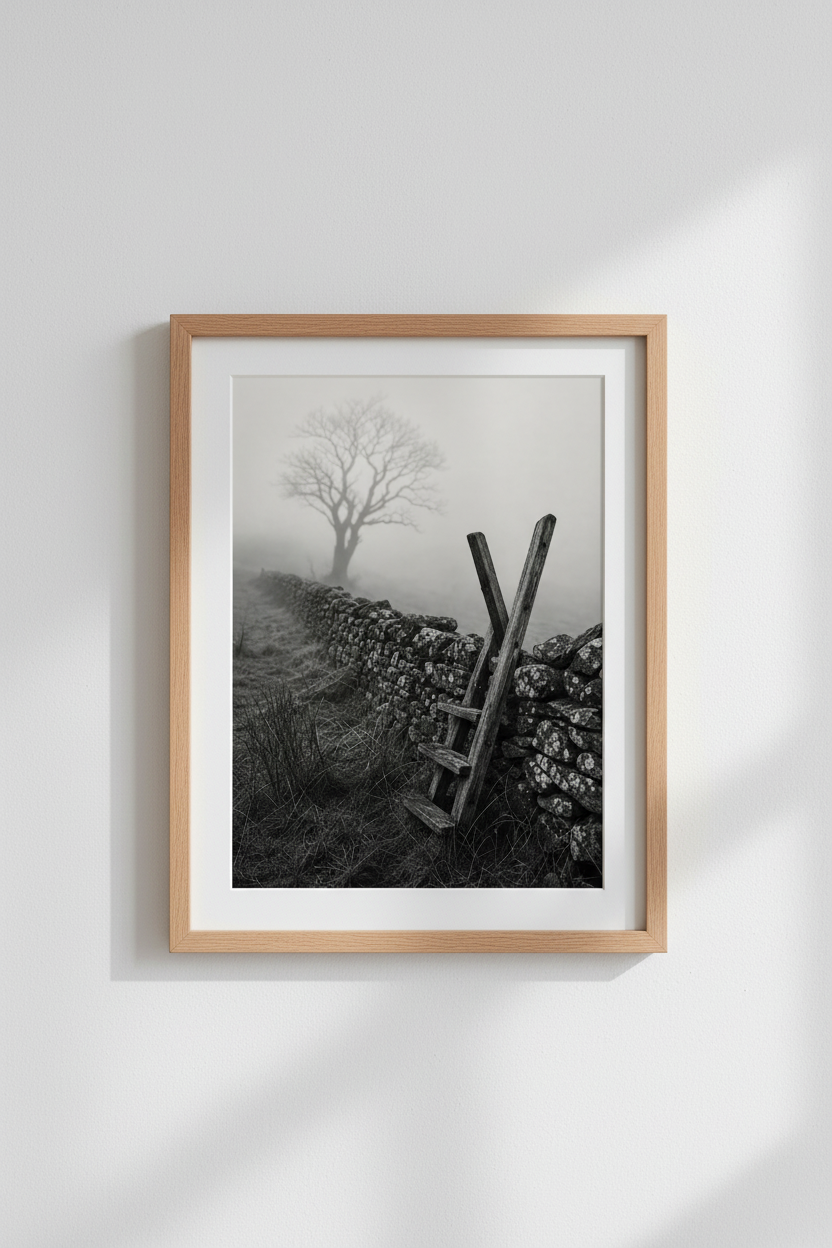 Dark Moody Landscape Print | Black and White Countryside Wall Art, Foggy Nature Poster