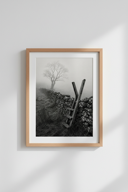 Dark Moody Landscape Print | Black and White Countryside Wall Art, Foggy Nature Poster