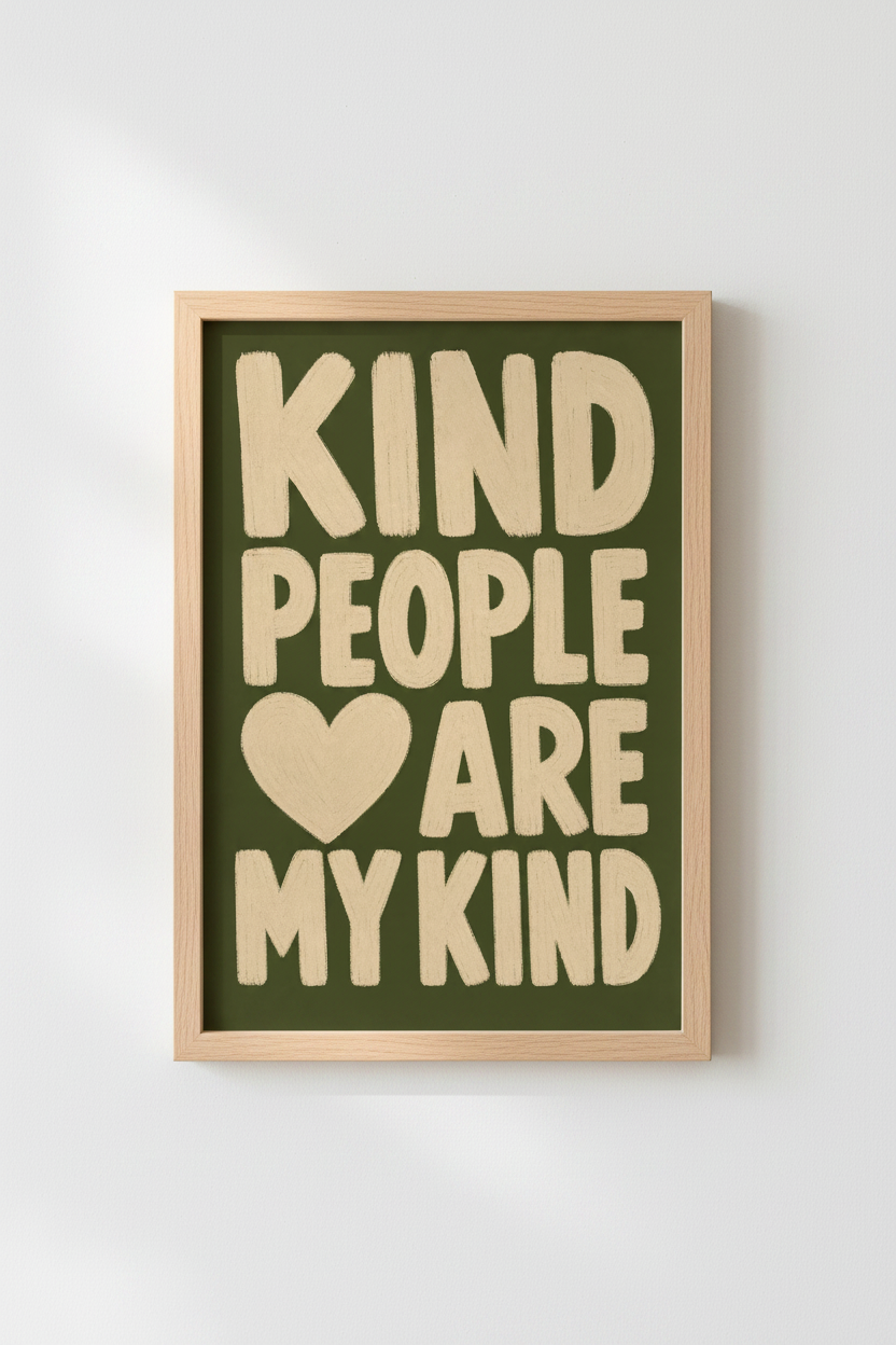 Kind People Are My Kind Wall Art | Green Typography Poster | Positive Quote Decor