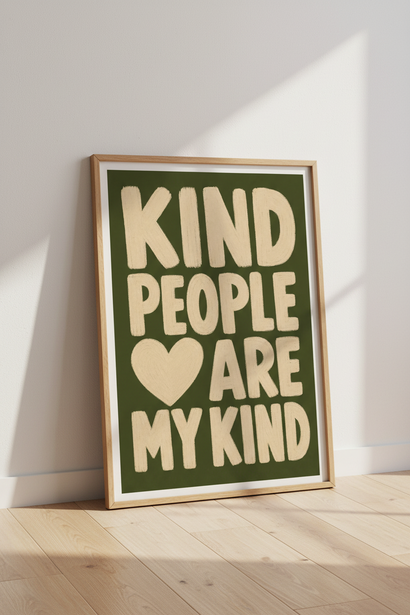 Kind People Are My Kind Wall Art | Green Typography Poster | Positive Quote Decor