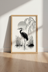 Heron Bird Wall Art Print | Minimalist Black & White Nature Decor | Zen Poster