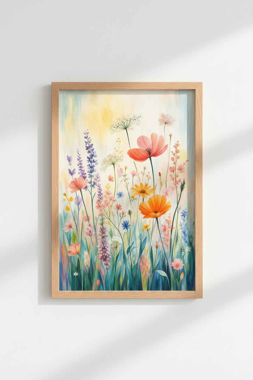 Wildflower Watercolor Print | Floral Meadow Poster, Pastel Botanical Wall Art