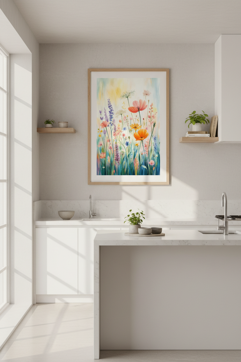 Wildflower Watercolor Print | Floral Meadow Poster, Pastel Botanical Wall Art