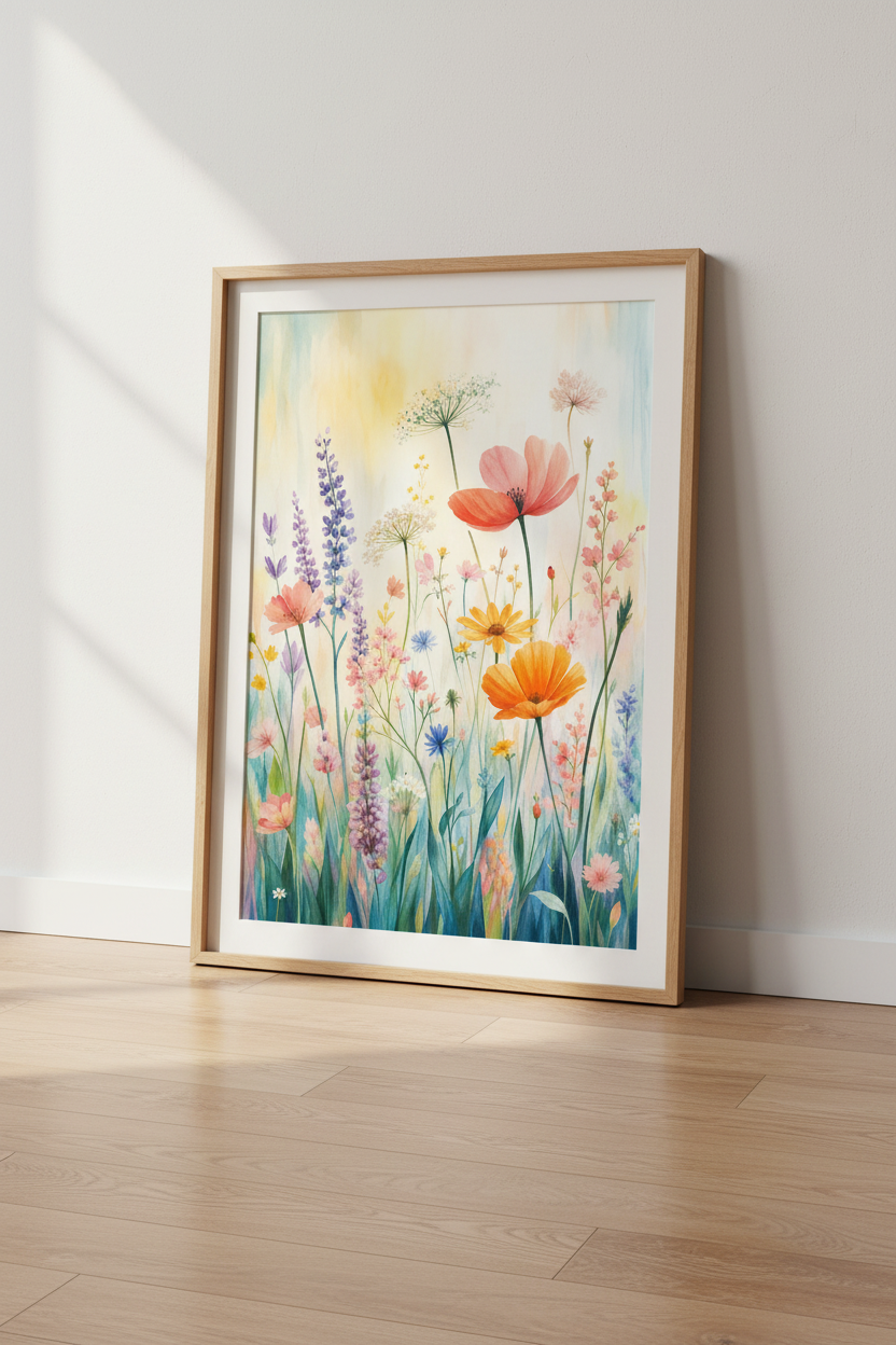 Wildflower Watercolor Print | Floral Meadow Poster, Pastel Botanical Wall Art