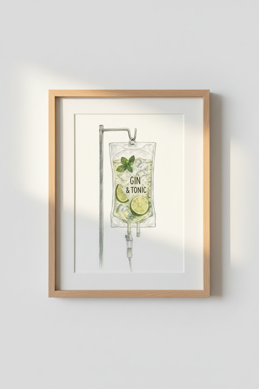 gin and tonic art | Watercolor Cocktail Print, Kitchen Decor