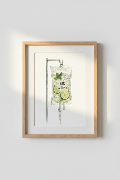 gin and tonic art | Watercolor Cocktail Print, Kitchen Decor