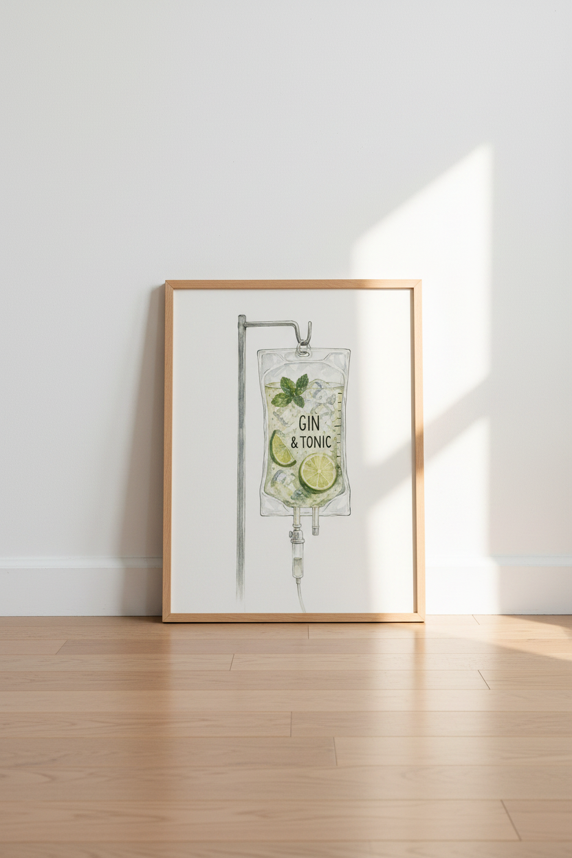 gin and tonic art | Watercolor Cocktail Print, Kitchen Decor