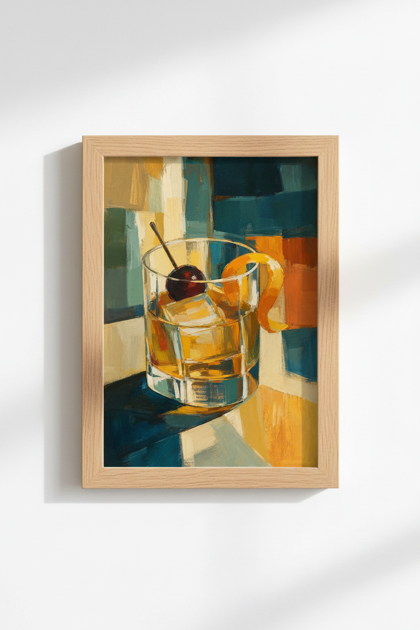 Cocktail Oil Painting Print | Abstract Mid Century Modern Bar Decor, Kitchen Poster
