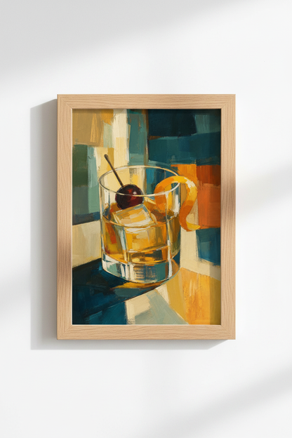 Cocktail Oil Painting Print | Abstract Mid Century Modern Bar Decor, Kitchen Poster