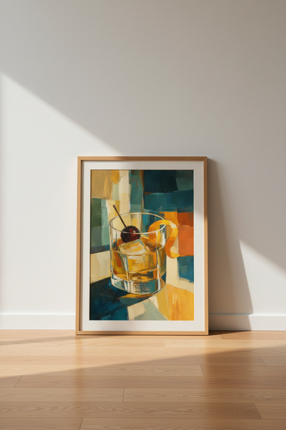 Cocktail Oil Painting Print | Abstract Mid Century Modern Bar Decor, Kitchen Poster
