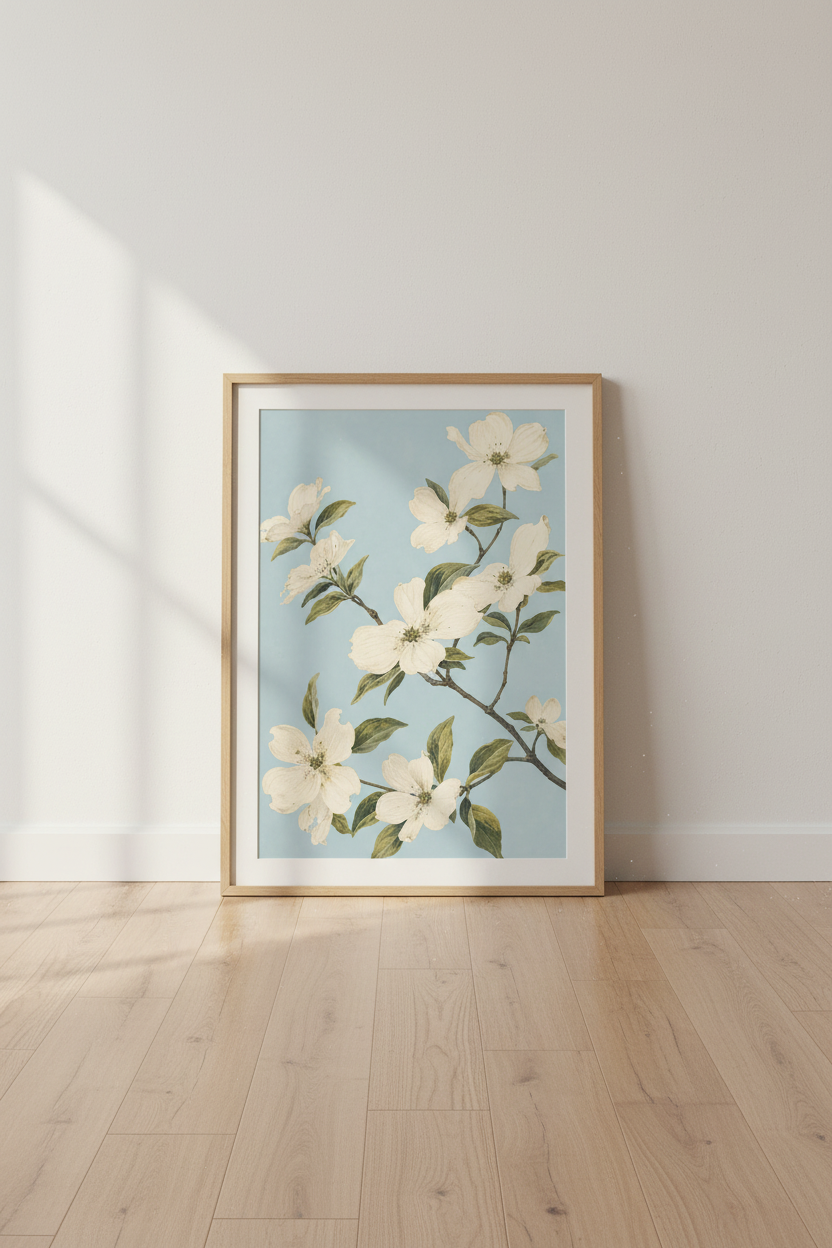 Botanical Poster | Floral blue backdrop, Living Room Decor