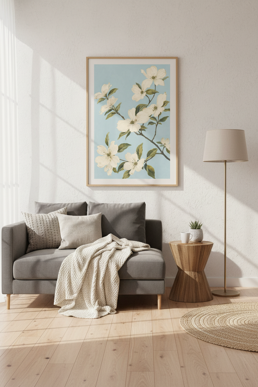 Botanical Poster | Floral blue backdrop, Living Room Decor