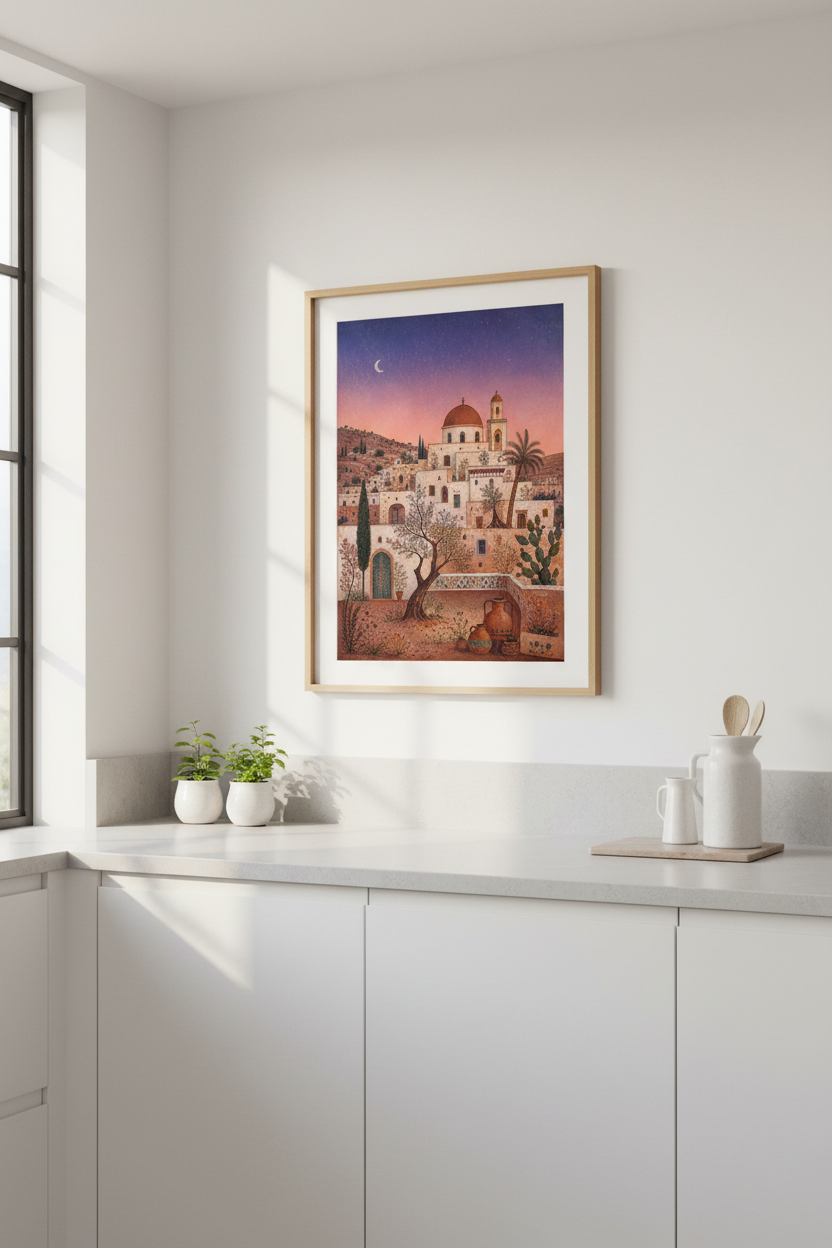 Mediterranean poster | dusk pinks, terracotta hues, living room decor | boho vibe