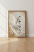 White Horse Wall Art | Gold & Cream Equestrian Print | Modern Luxury Decor