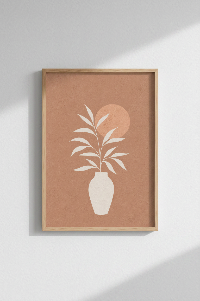 Boho Botanical Vase Wall Art | Terracotta Minimalist Poster, Neutral Living Room Decor
