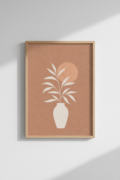 Boho Botanical Vase Wall Art | Terracotta Minimalist Poster, Neutral Living Room Decor