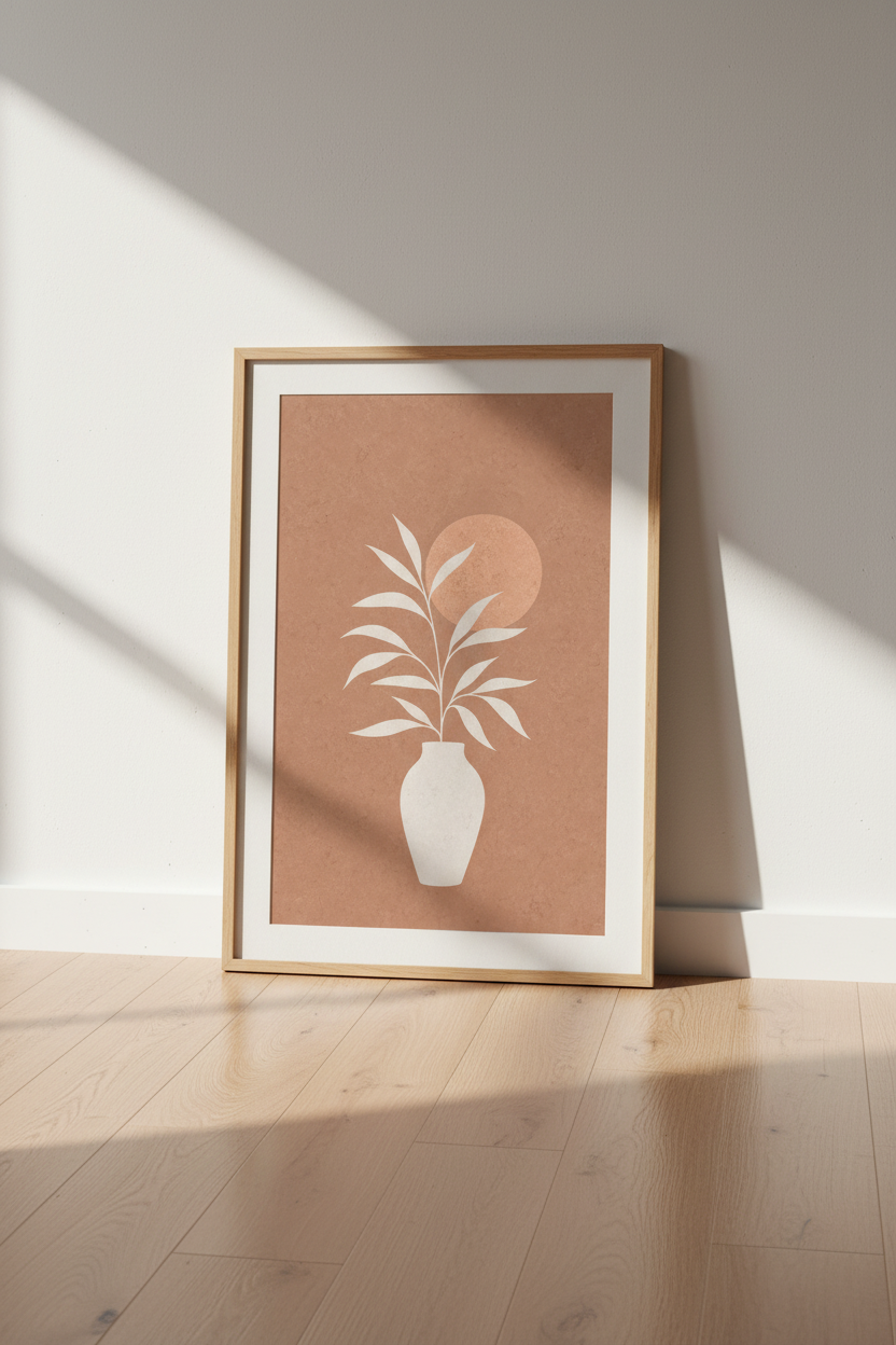 Boho Botanical Vase Wall Art | Terracotta Minimalist Poster, Neutral Living Room Decor