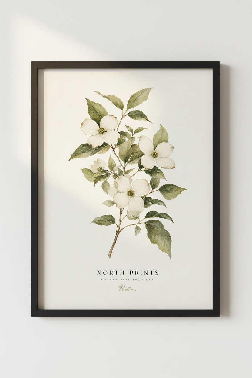 Vintage Dogwood Watercolor Floral Art Print | Neutral Botanical Decor Poster