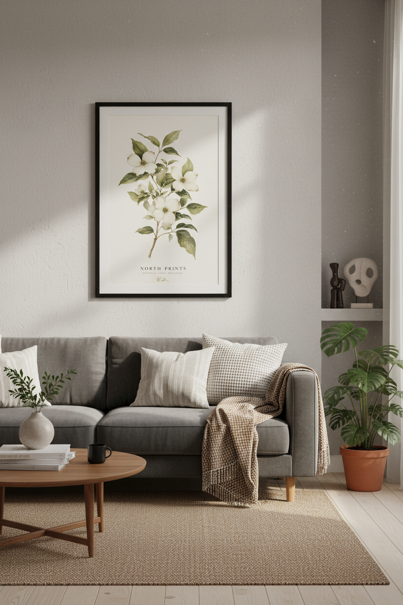 Vintage Dogwood Watercolor Floral Art Print | Neutral Botanical Decor Poster