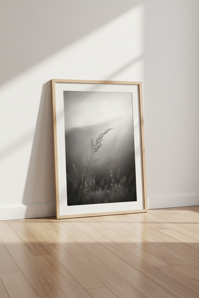 Zen Nature Wall Art | Minimalist Black &amp; White Grass Print, Serene Bedroom Poster