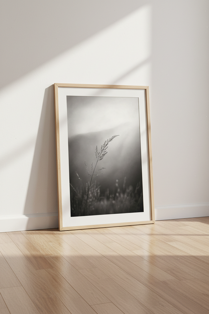 Zen Nature Wall Art | Minimalist Black &amp; White Grass Print, Serene Bedroom Poster
