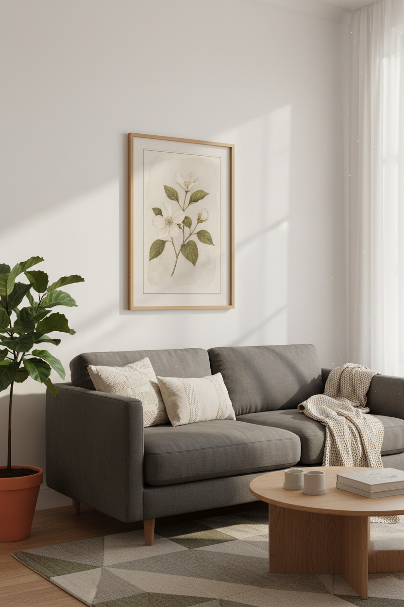 Vintage Jasmine Botanical Wall Art | Neutral Floral Sketch, Bedroom Decor Poster
