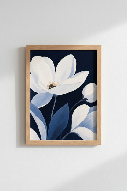 Blue floral wall art | Indigo toned botanical poster, Living Room Decor