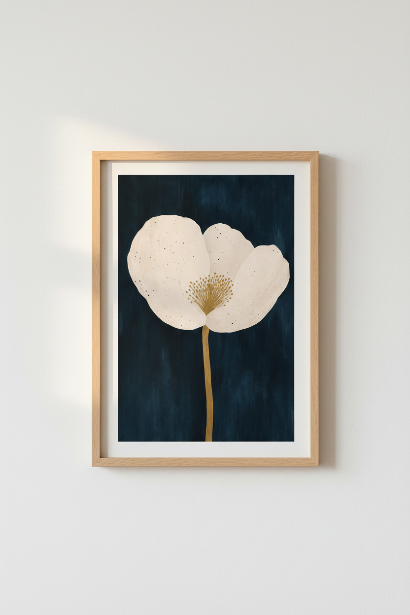 boho floral wall art | Navy &amp; Gold tones, Living Room Decor