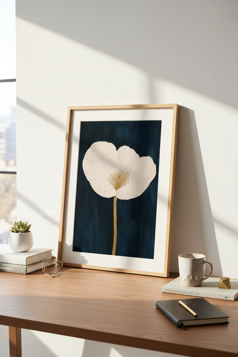 boho floral wall art | Navy &amp; Gold tones, Living Room Decor
