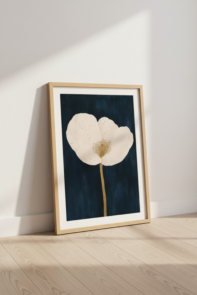 boho floral wall art | Navy &amp; Gold tones, Living Room Decor