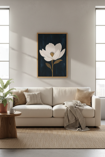 Minimalist Magnolia Wall Art Print | Living Room Decor | Elegant Poster