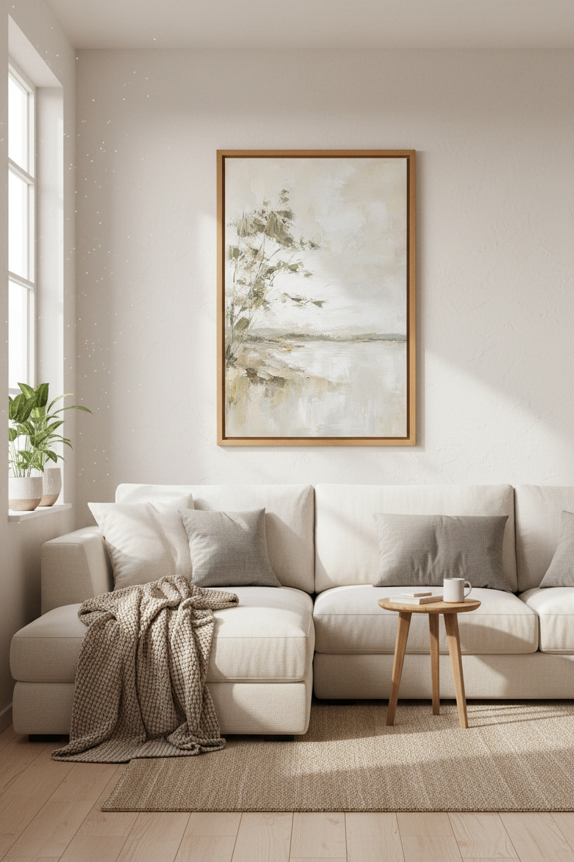 Abstract Landscape Wall Art | Neutral Lake Poster, Modern Farmhouse Decor