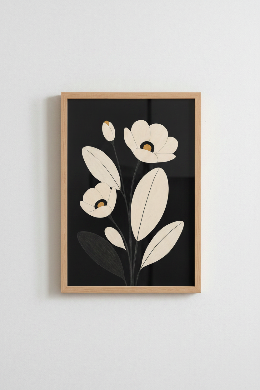 Minimalist Floral Wall Art Print | Living Room Decor | Monochrome Poster