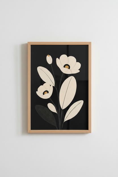 Minimalist Floral Wall Art Print | Living Room Decor | Monochrome Poster
