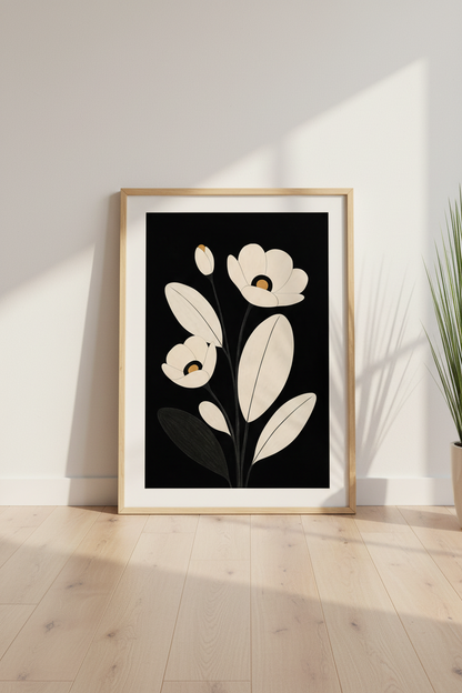 Minimalist Floral Wall Art Print | Living Room Decor | Monochrome Poster