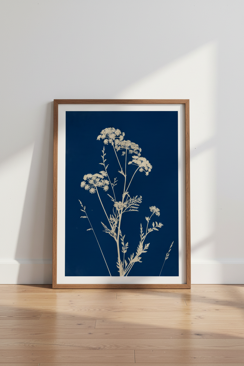 Botanical Wildflower Wall Art | Navy &amp; Cream Vintage Print, Minimalist Decor