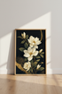 Magnolia Flower Wall Art | Black and Gold Botanical Print, Moody Bedroom Decor