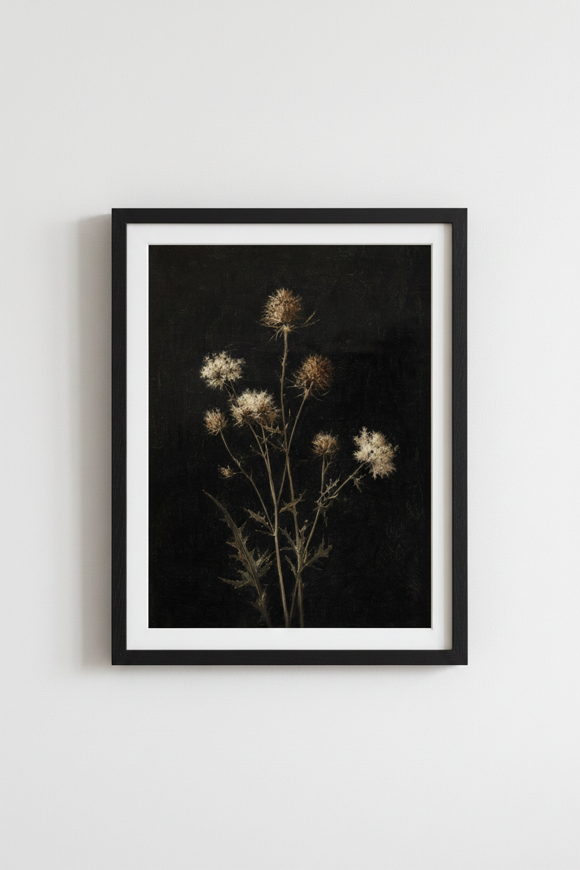 Moody Thistle Botanical Wall Art | Dark Academia Floral | Vintage Gothic Poster