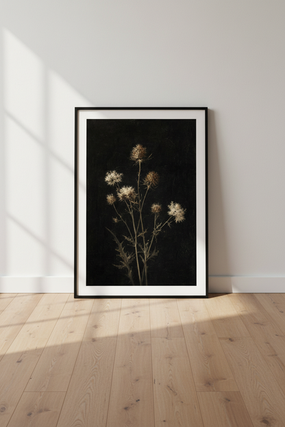 Moody Thistle Botanical Wall Art | Dark Academia Floral | Vintage Gothic Poster