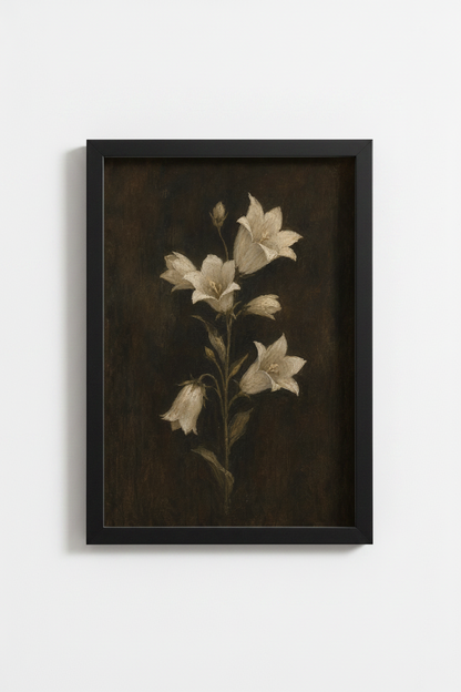 Mood Floral White Lilies Wall Art | Dark Academia Decor | Antique Botanical Poster