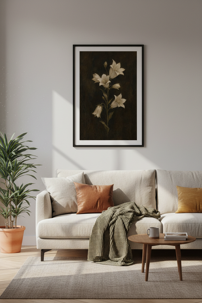 Mood Floral White Lilies Wall Art | Dark Academia Decor | Antique Botanical Poster
