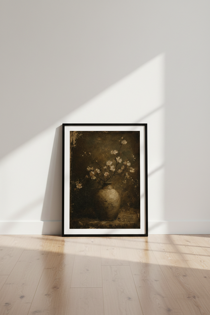 Moody Floral Still Life | Antique Dark Academia, Vintage Vase Wall Art Print