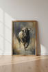 Charging Bull Oil Painting | Rustic Brown Neutral Wall Art, Masculine Office Decor