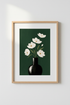 Floral Wall Art | Modern Minimalist White & Emerald Green | Living Room Decor