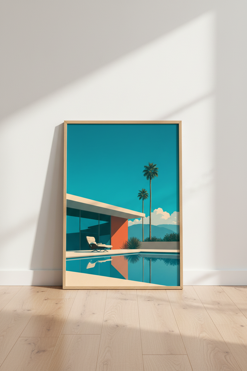 Palm Springs Poolside Wall Art | Mid Century Modern Decor | Retro Desert Poster