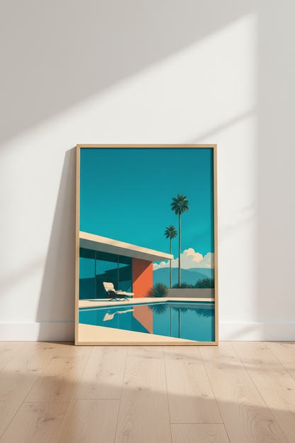 Palm Springs Poolside Wall Art | Mid Century Modern Decor | Retro Desert Poster