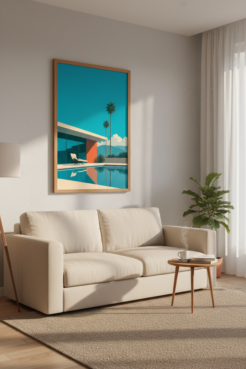 Palm Springs Poolside Wall Art | Mid Century Modern Decor | Retro Desert Poster
