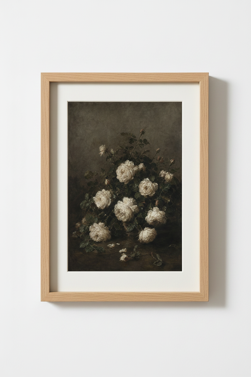Botanical poster | Vintage florals, moody tones | Living room decor